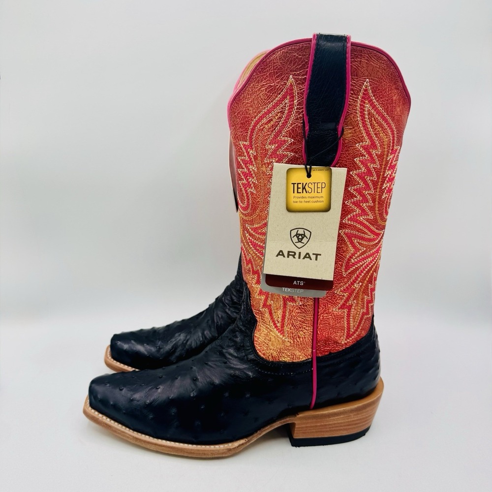 Ariat Futurity Revival Full Quill Ostrich Boots Women's Size 9 B Black Metallic - Picture 12 of 16